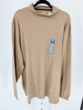 Covington Mens Sz 2XL Long Sleeve Mock Neck T Shirt 100% Cotton Beige NEW